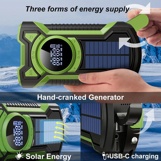 Emergency Crank Solar Radio 5000mAh Portable AM FM Bluetooth Waterproof LED Flashlight - EXPROTAS