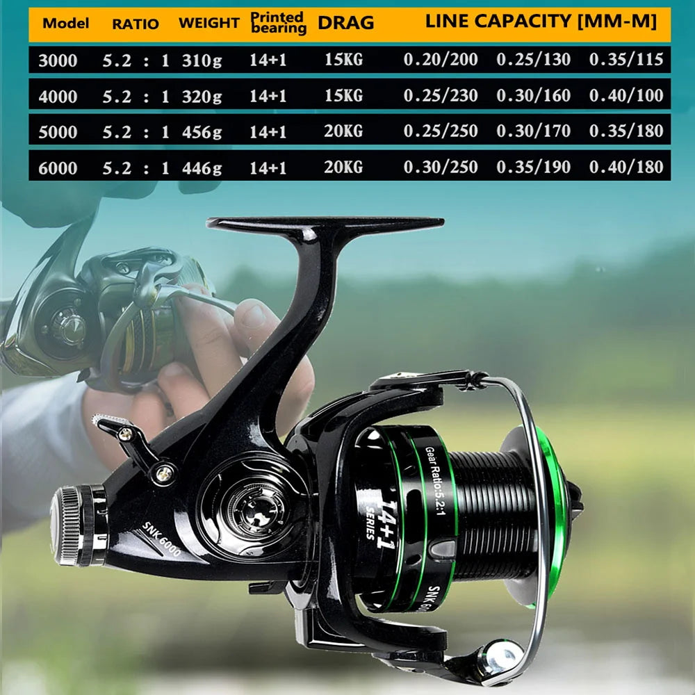 Resistance Spinning Reel 15KG-20KG Max Drag 5.2 Gear Ratio Metal Spool