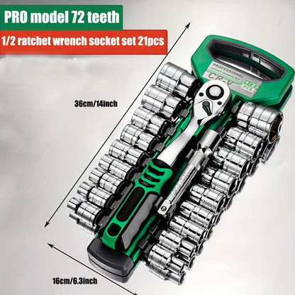 21Pcs Ratchet Wrench Sockets Set Compact Mechanic Tools for Car Repair