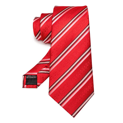 Mens Striped Neck Tie Red Formal Ties for Wedding Party Occasions