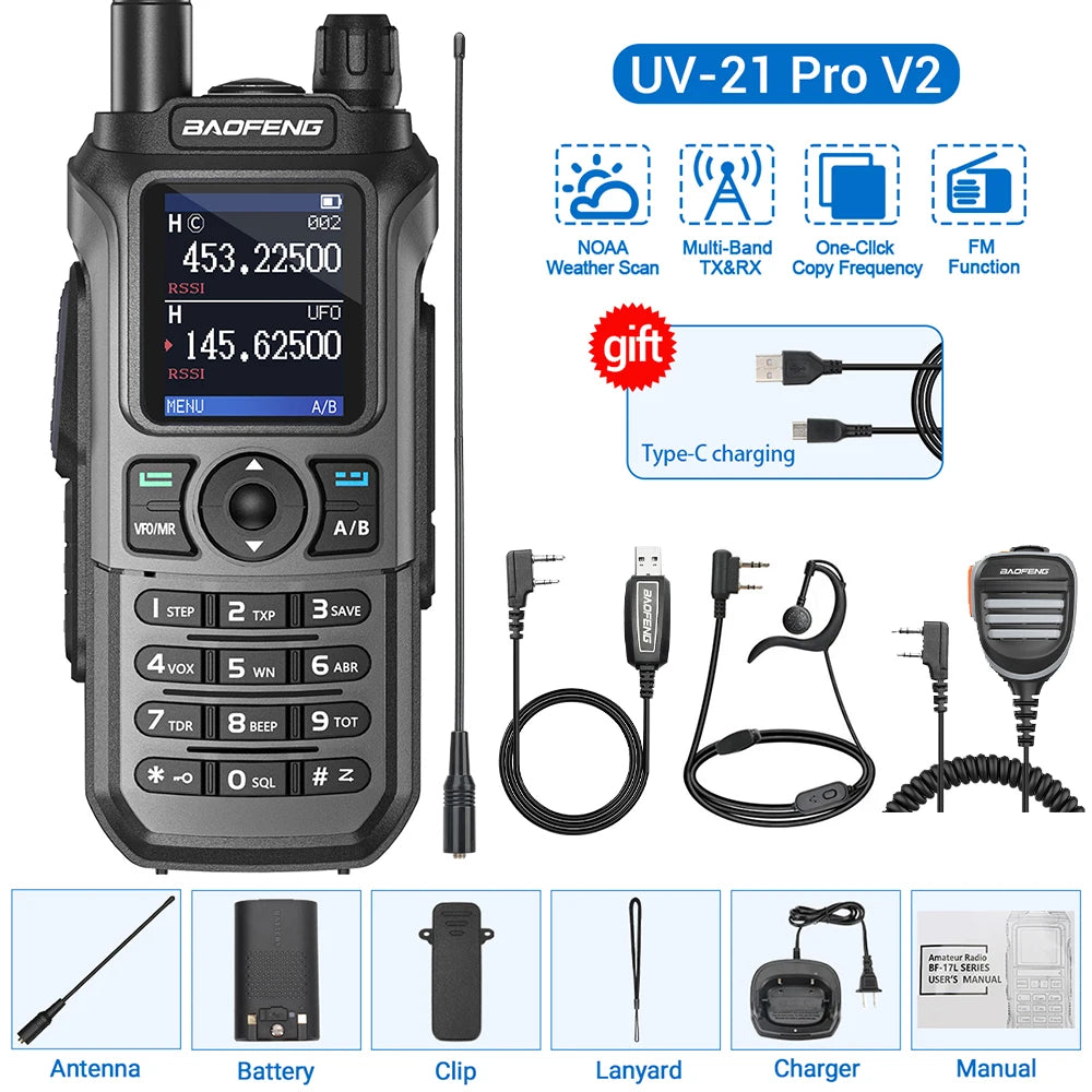 Baofeng UV-21 Pro V2 Wireless Copy Frequency Tri Band Powerful Waterproof Long Range UV-5R 22Pro S22 Type-C Two Way Radio-EXPROTAS