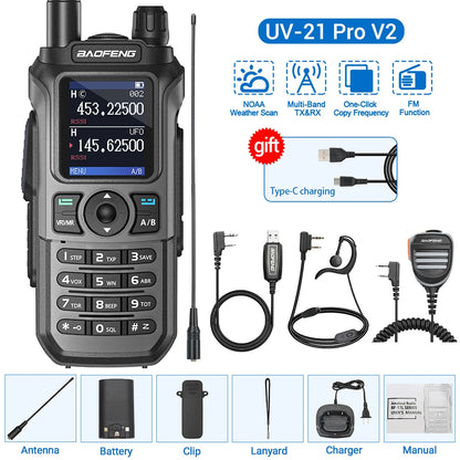 Baofeng UV-21 Pro V2 Wireless Copy Frequency Tri Band Powerful Waterproof Long Range UV-5R 22Pro S22 Type-C Two Way Radio-EXPROTAS