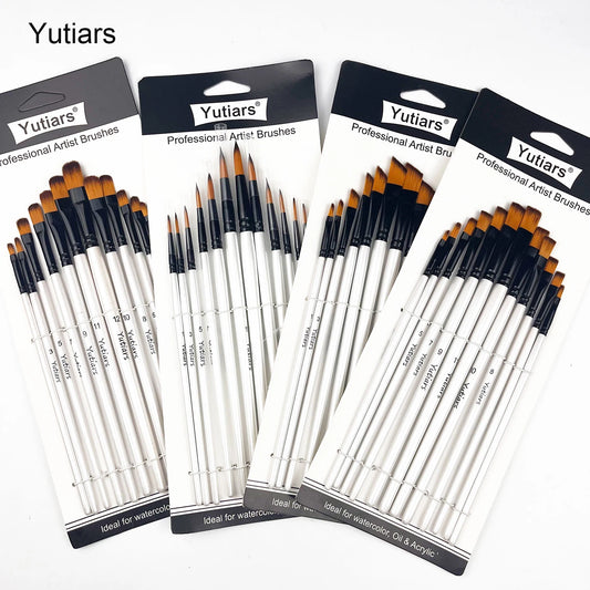 12/48 Pcs Art Paint Brushes Set Nylon Hair for Oil Acrylic Watercolor Painting