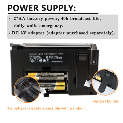 Portable AM/FM Shortwave Radio with Clock Function & Sleep Timer - Digital