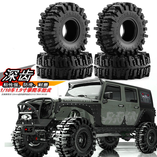 4PCS 118 MM 1.9" Rubber Rock Tyres Wheel Tires for 1:10 RC Crawler Car Axial SCX10 90046 AXI03007 TRX4 Redcat Gen8-EXPROTAS