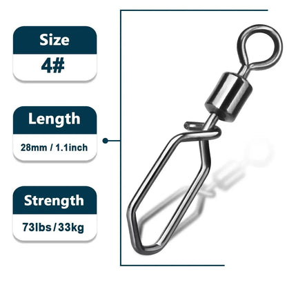 100Pcs Snap Clip Fishing Swivels Interlock Barrel Connector Sea Carp