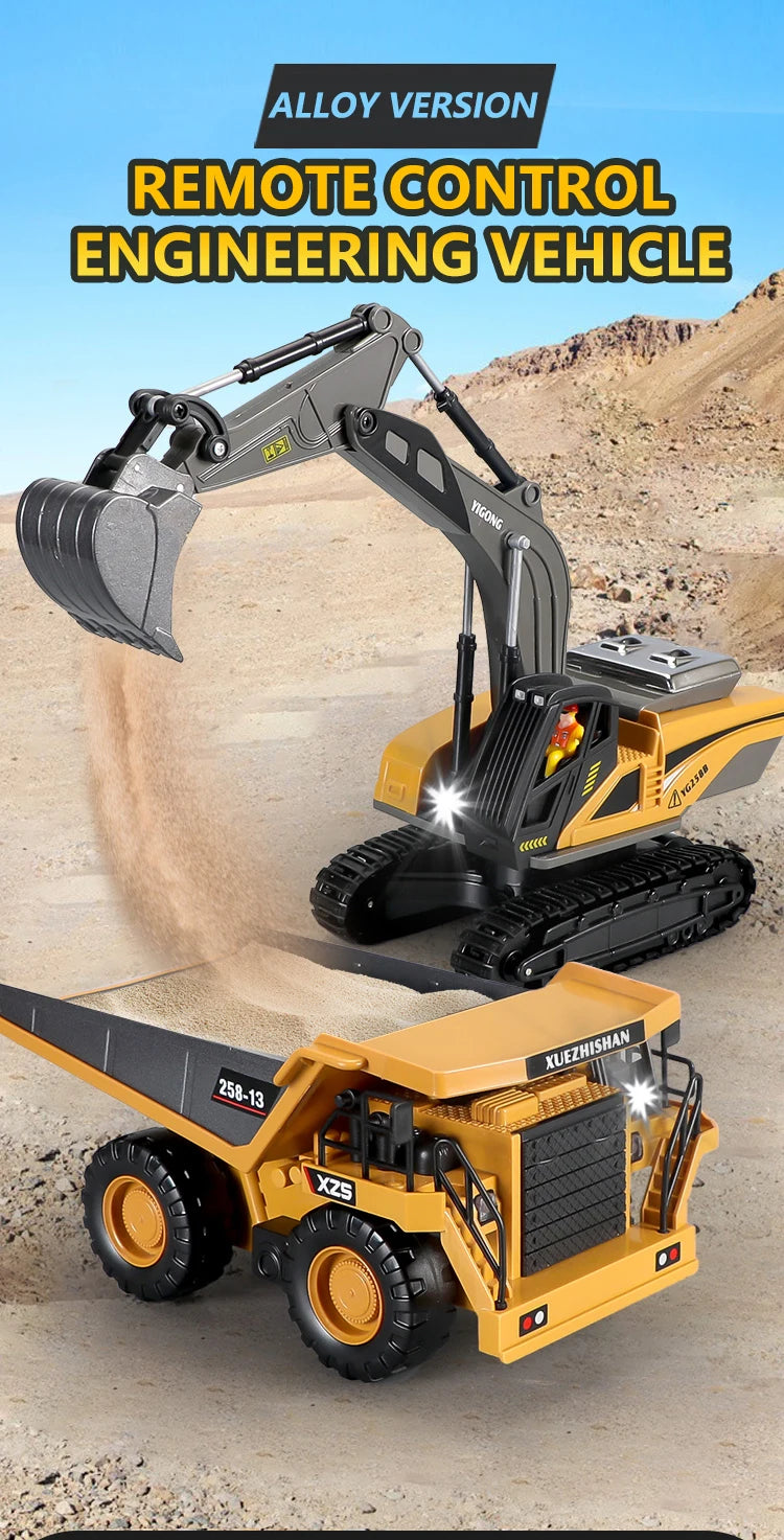 RC Excavator Dumper Car 2.4G Remote Control Engineering Vehicle Crawler Truck Bulldozer Toys for Boys Kids Christmas Gifts-EXPROTAS