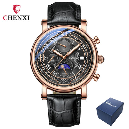 Chenxi 976 Leather Chronograph Date Men's Phase Of The Moon Timing Business Luminous Quartz Watch Relojes para hombres-EXPROTAS