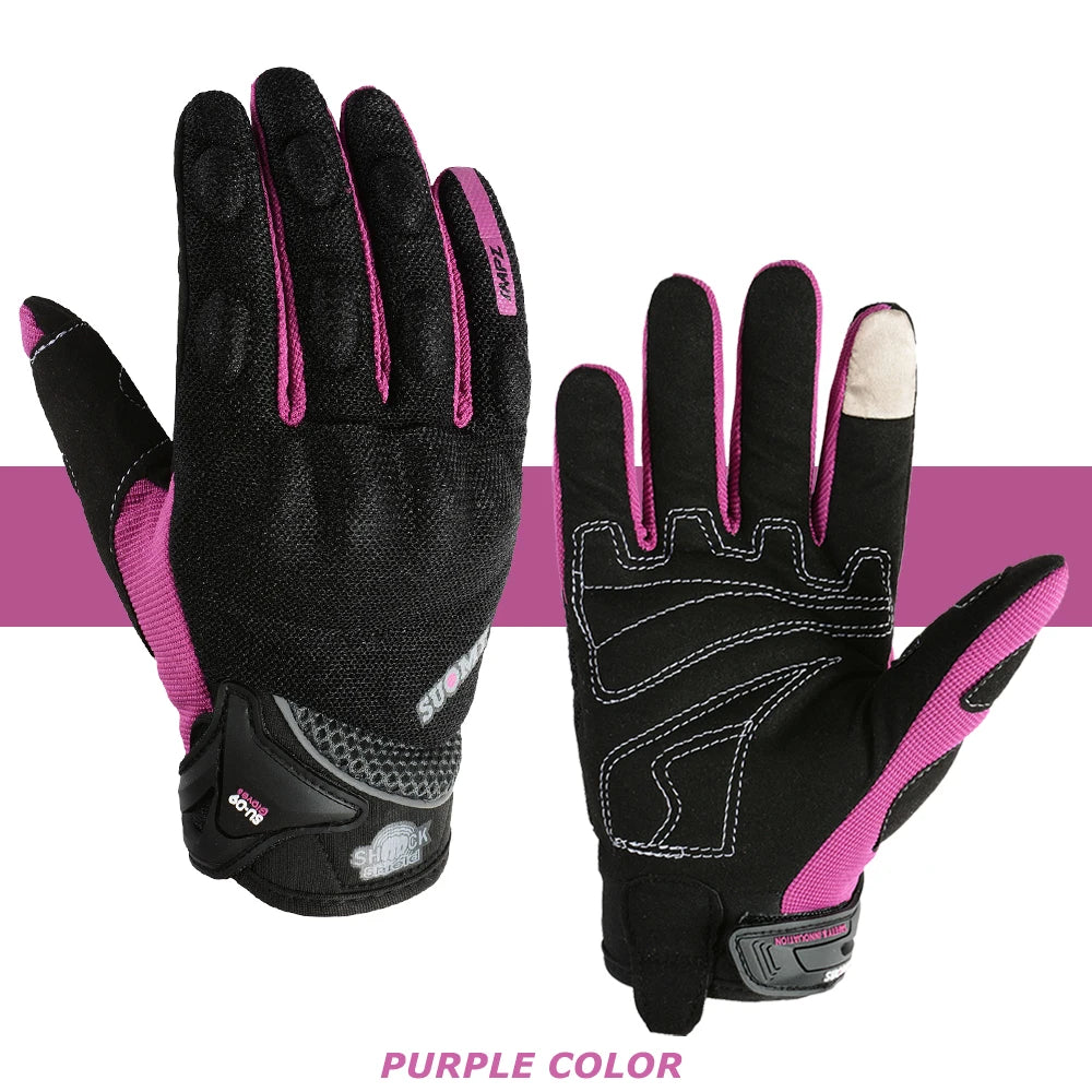 Women Motorcycle Gloves Summer Breathable Racing Touch Function Pink Purple