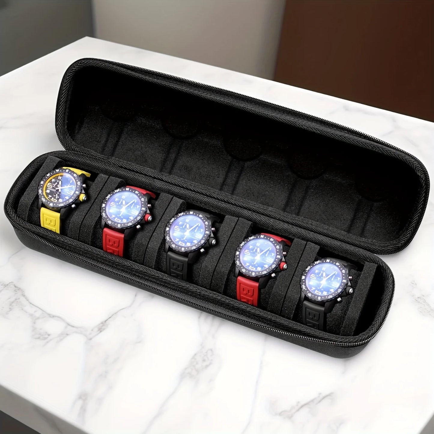 1pc Shell Travel Organizer Watch Case Hard Box with Pillow Insert Black