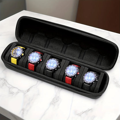 1pc Shell Travel Organizer Watch Case Hard Box with Pillow Insert Black