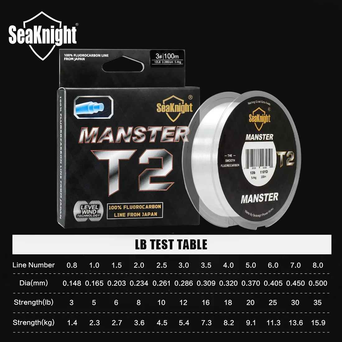 100M SeaKnight Fluorocarbon Fishing Line 3-35LB Carbon Fiber Leader