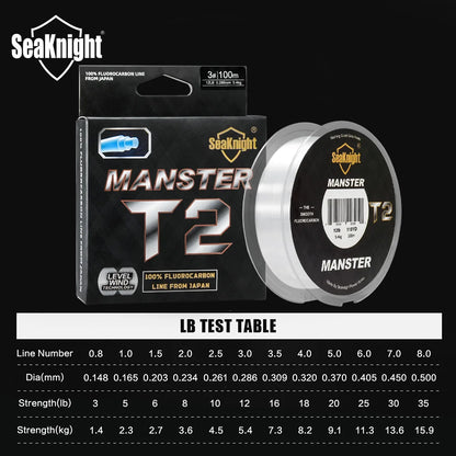 100M SeaKnight Fluorocarbon Fishing Line 3-35LB Carbon Fiber Leader