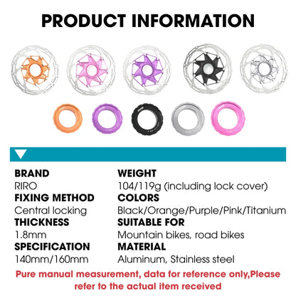RIRO Center Lock Bicycle Disc Brake Rotor 140/160mm MTB Hydraulic Brake Disc