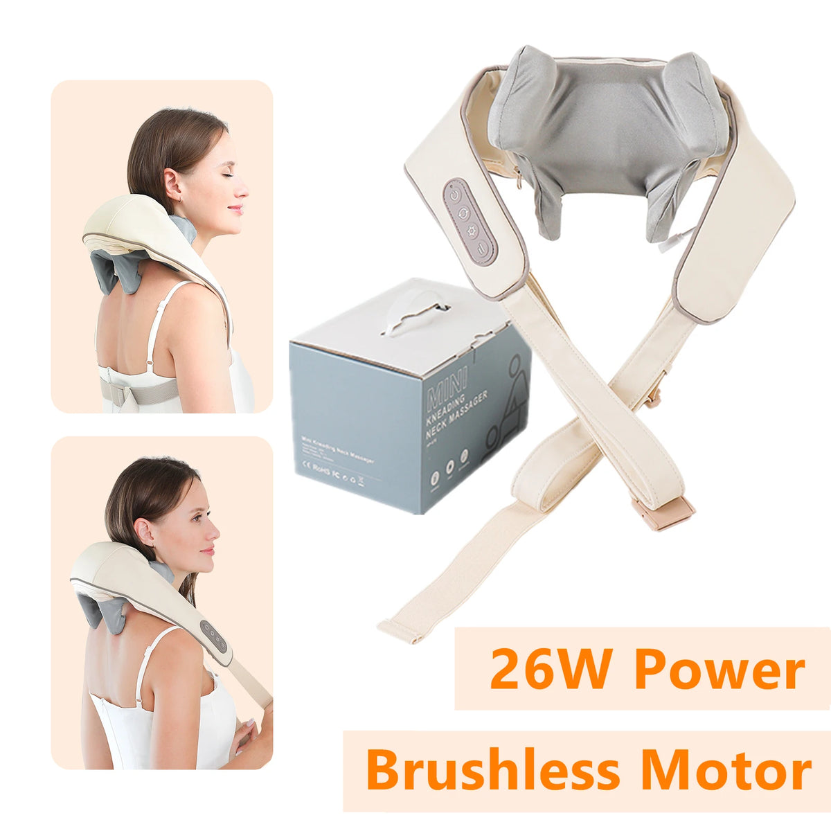 Shoulder Massager Wireless 26W Kneading Neck and Back Heat Shawl Wrap