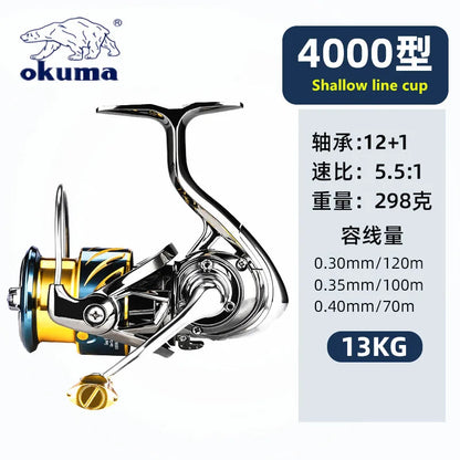 Okuma Fishing Reel 12+1BB Max Drag 15KG Spinning Reel 1000-5000 Size