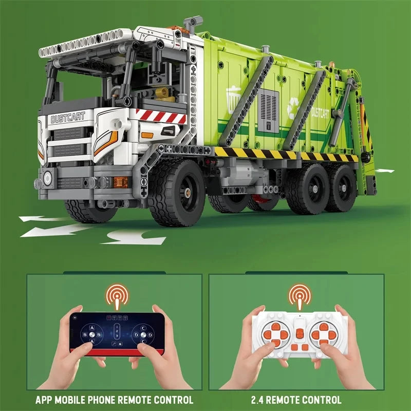 1468PCS Remote Control Compressed Garbage Truck Building Blocks City Sanitation Technical RC Car Model Bricks Kids Toys Gifts-EXPROTAS