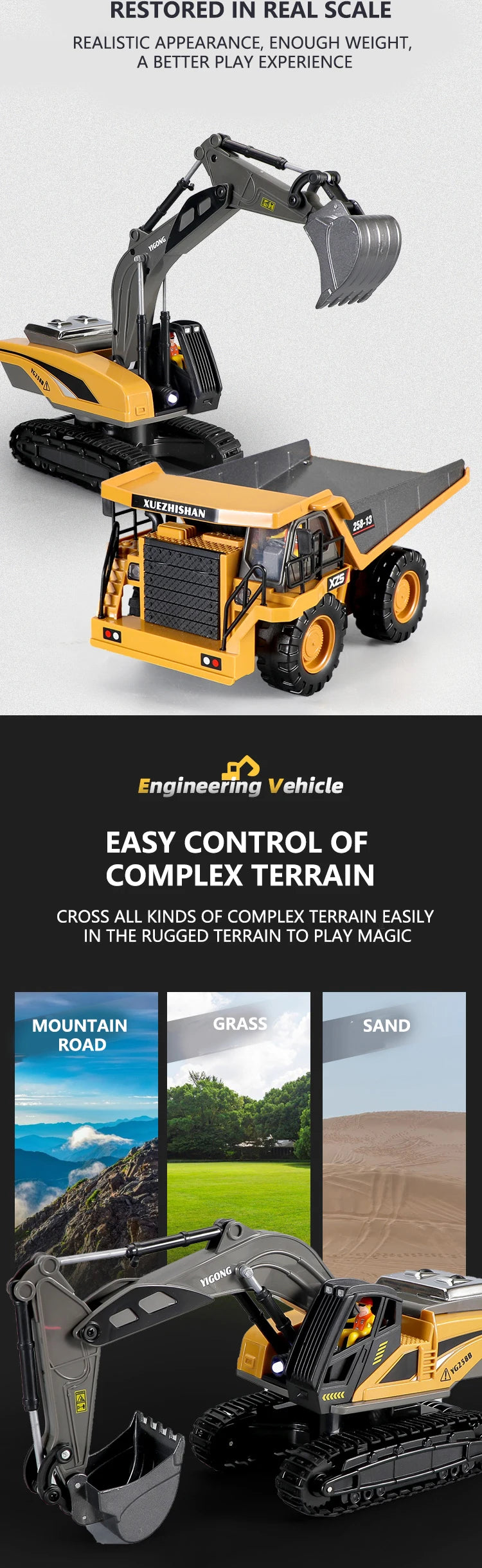 RC Excavator Dumper Car 2.4G Remote Control Engineering Vehicle Crawler Truck Bulldozer Toys for Boys Kids Christmas Gifts-EXPROTAS