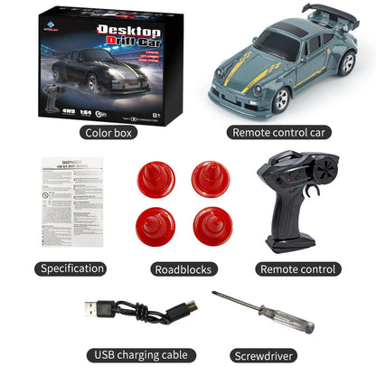 RC Drift Car 1:64 Remote Control Racing Toy 4WD LED Lights