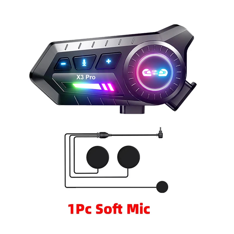 Motorcycle Helmet Bluetooth Headset X3 Pro 1000m 2-Rider Intercom IPX6