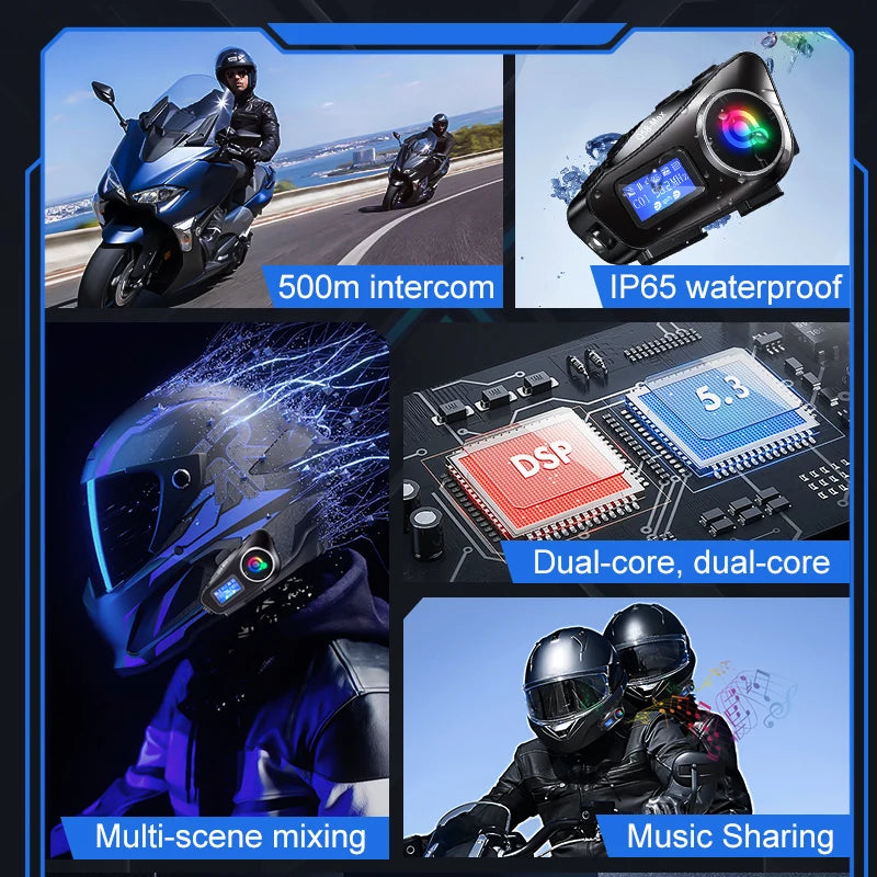 Q58 Max Motorcycle Helmet Bluetooth Intercom with Music Sharing 500m Range