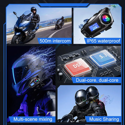 Q58 Max Motorcycle Helmet Bluetooth Intercom with Music Sharing 500m Range