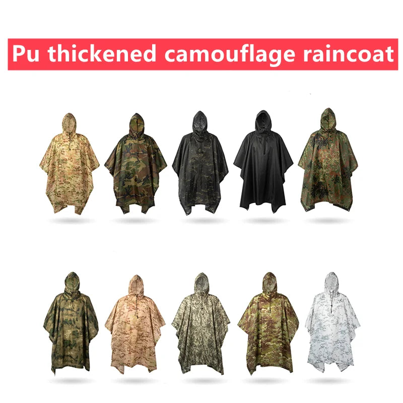 Men's Military Camo Waterproof Raincoat, Impermeable Zipper Rain Poncho for Motorcycle