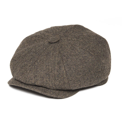Wool Tweed Newsboy Cap Herringbone Vintage Men Gatsby Flat Hat