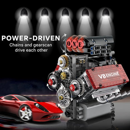 Motorized V8 Engine Simulation Model | Electric Drive Brick Car Building Kit Toy