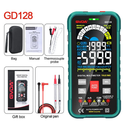 GVDA New 9999 Counts Digital Multimeter Smart Auto Range 1000V 10A Tester Meter Ohm Hz Capacitance REL True RMS AC DC DMM GD128-EXPROTAS