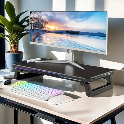 ITLY RGB Monitor Stand w/ 3 USB Ports Desktop Riser for PC Laptop 19.6"