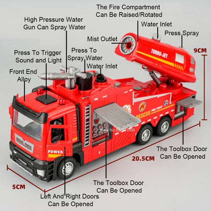 1:32 Scale Water Spray Fire Truck Model Toy Car Sound Light Pull Back