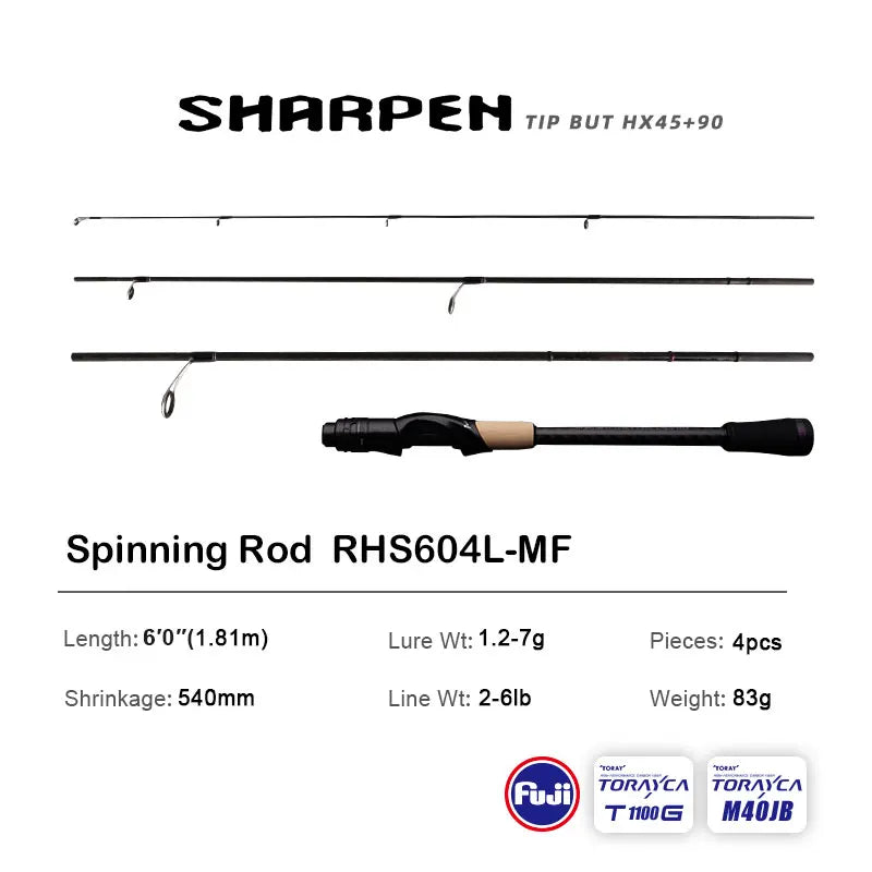 PURELURE SHARPEN Travel Rod XF/MF Action Spinning Casting Rod w/ FUJI Parts