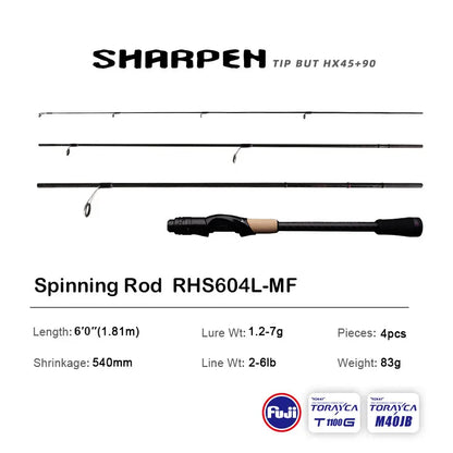 PURELURE SHARPEN Travel Rod XF/MF Action Spinning Casting Rod w/ FUJI Parts