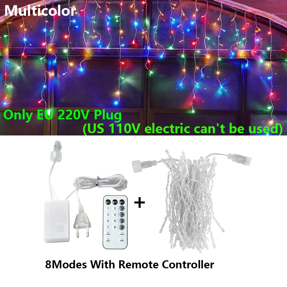 3.5-40M LED Icicle String Lights Christmas Curtain Fairy Lights Garland Remote Outdoor For New Year Wedding Street Holiday Decor-EXPROTAS