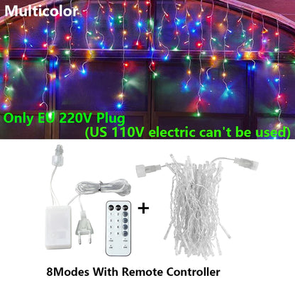 3.5-40M LED Icicle String Lights Christmas Curtain Fairy Lights Garland Remote Outdoor For New Year Wedding Street Holiday Decor-EXPROTAS