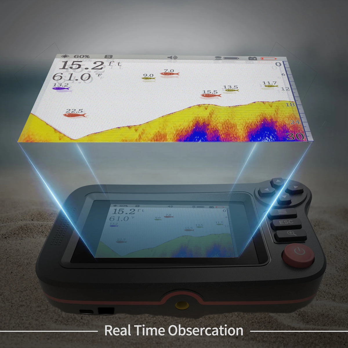 200M Sonar Sensor Fish Finder Portable Wireless Depth Echo Sounder LCD