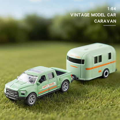 1:64 Alloy Diecast Pickup Caravan Car Miniature Model Pull Back Toy
