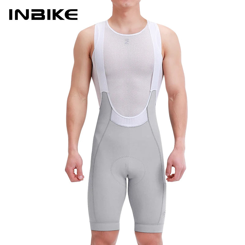 High Waist Cycling Bib Shorts INBIKE Mens Breathable MTB Road Bike Pockets