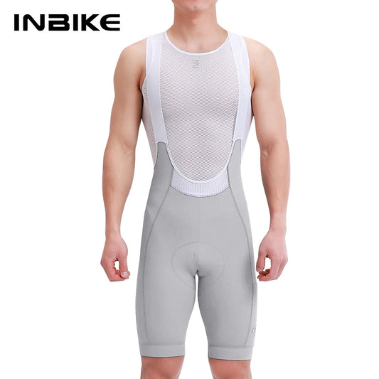 High Waist Cycling Bib Shorts INBIKE Mens Breathable MTB Road Bike Pockets