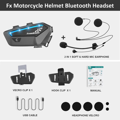 Freedconn FX Motorcycle Helmet Bluetooth Intercom Headset 10 Riders Pairing