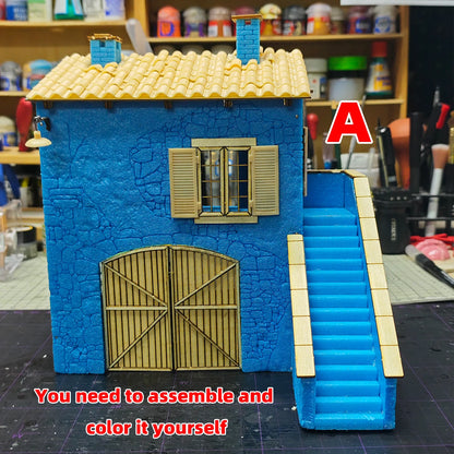 1/35 Model Building Architecture House Diorama Kit - 20 Pieces