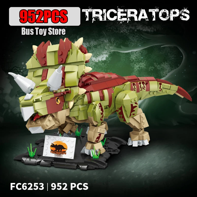 939pcs T-Rex & Triceratops Dinosaur Building Blocks Set Kids Boys Craft Toy Gift