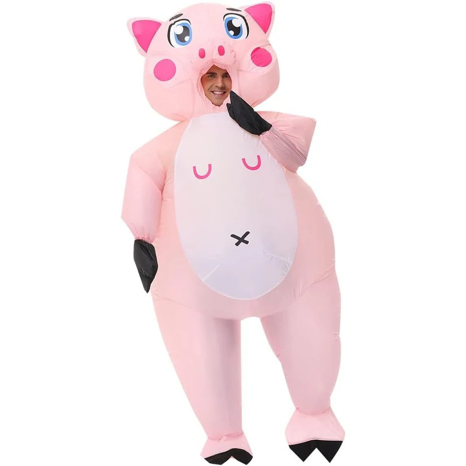 Inflatable Costume Pink Pig Fancy Dress for Adults Halloween Cosplay Jumpsuit