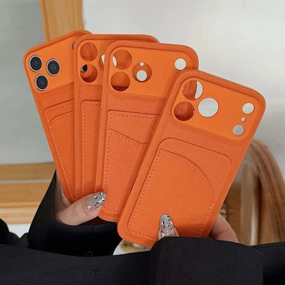Orange Leather Wallet Case for iPhone 7-17 Air Pro Max Mini XR XS Card Holder