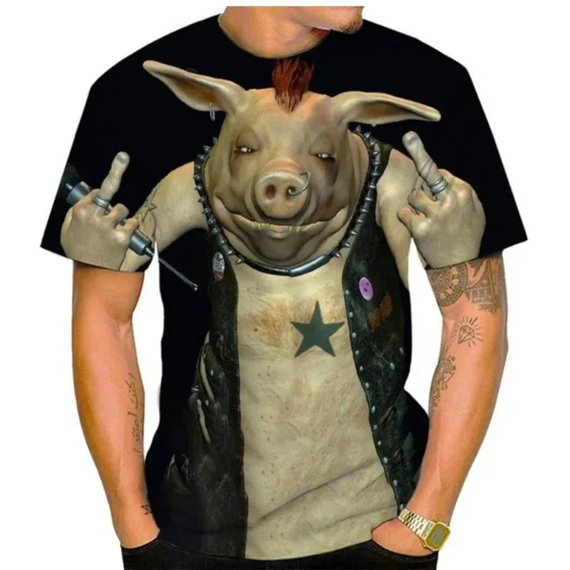 Summer Interest Fashion T-Shirt Men Funny Animal Graphic Tee Short Sleeve