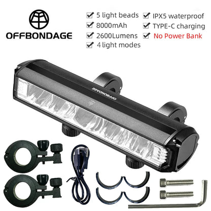Offbondage Bicycle Light Front LED USB Rechargeable MTB Mountain Lamp