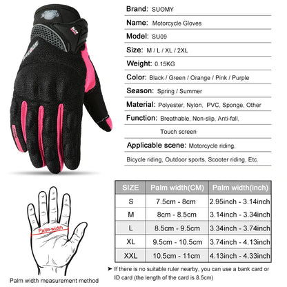 Suomy Summer Full Finger Motorcycle Gloves Breathable Touch Screen Wear-Resistant