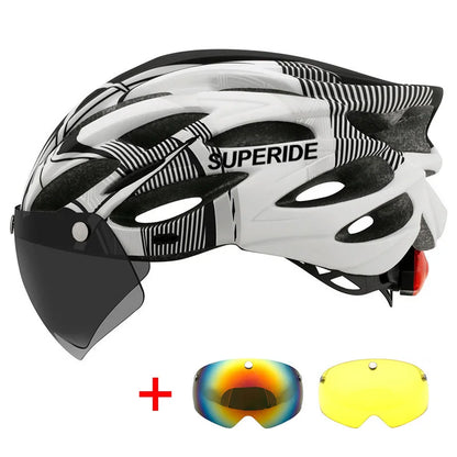 SUPERIDE Men Women Cycling Helmet with Rearlight Sports MTB Bicycle Helmet Road Bike Mountain Bike Helmet with Goggles & Visor-EXPROTAS