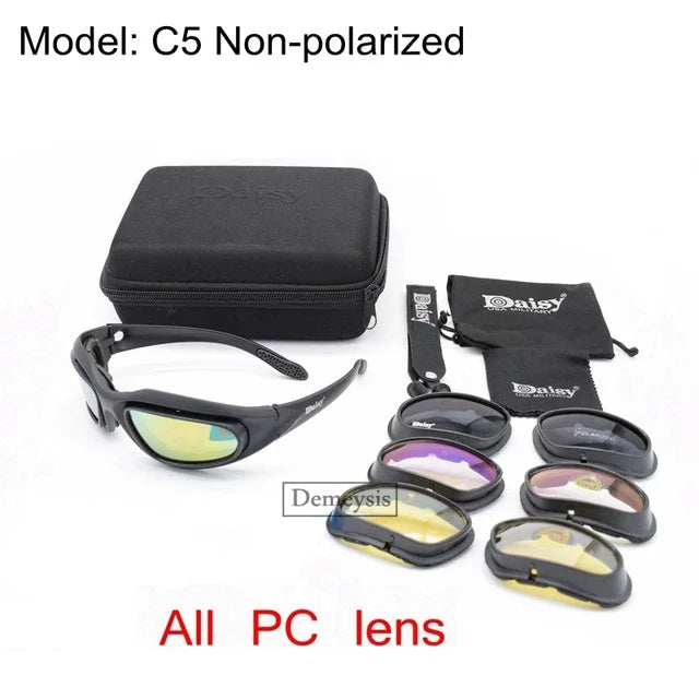 Daisy Tactical Polarized Sunglasses Goggles with 4 Lens Original Box for Men
